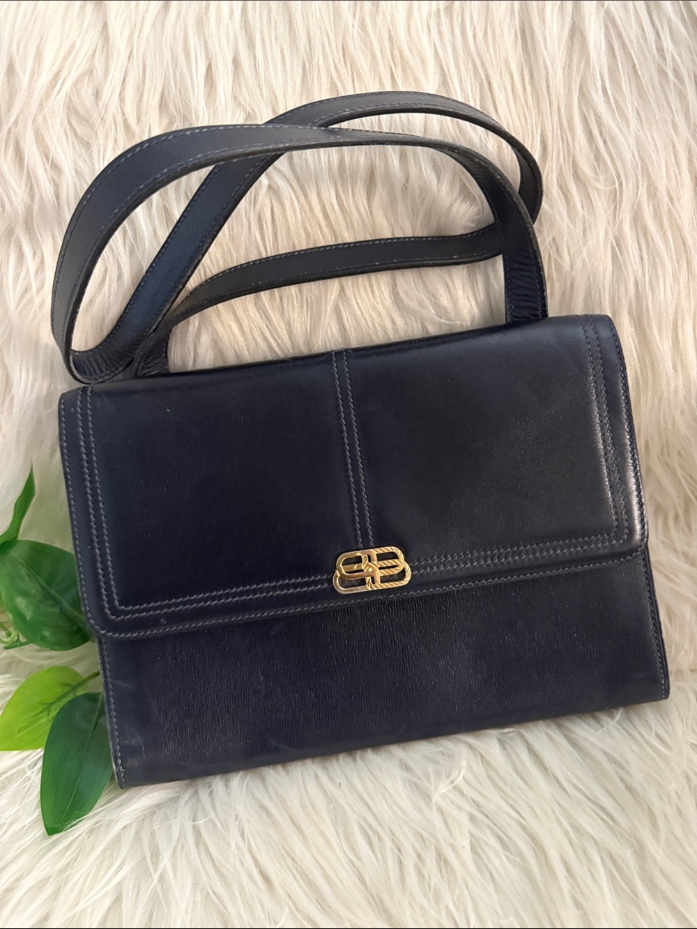 VINTAGE BALENCIAGA NAVY BLUE LEATHER SHOULDER BAG 🔥